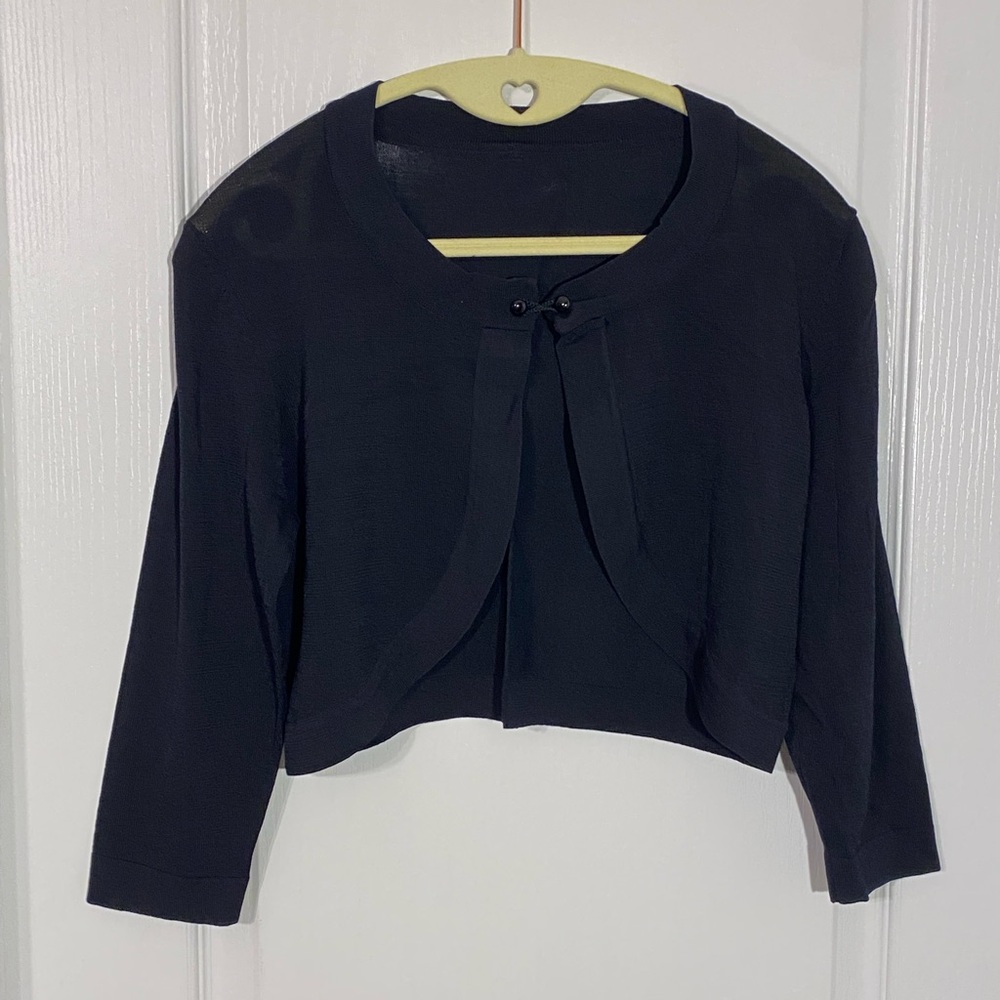 Y2K 3/4 Sleeve Knit Bolero Shrug Sweater Button Closure Vintage Black Sz Medium